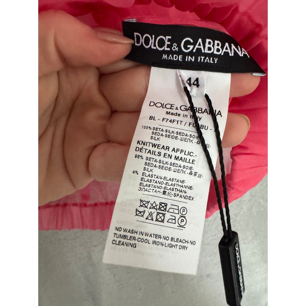 NWT Dolce & Gabbana Pink Sheer Organza Puff Sleeve Blouse IT44 US 8 10 MSRP $790 - Picture 3 of 6